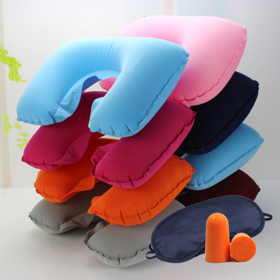 Travel Three Pieces Inflatable Pillow Inflatable Neck Pillow Earplugs Eye Mask Travel U-Shaped Pillow Traveling Three-Piece Suit Pack