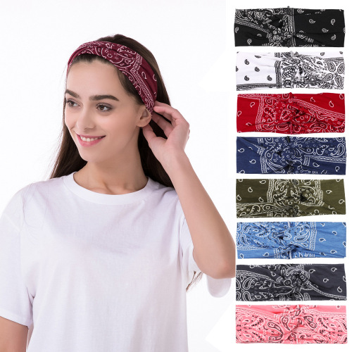 european and american simple elegant cashew hair band fabric crescent printed cross wide-brimmed headband cross-border sold jewelry headdress