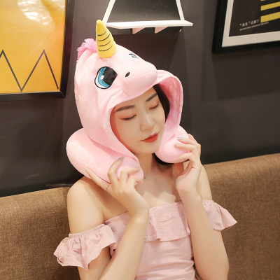 Plush Cartoon Hooded Neck Pillow U-Shape Pillow Unicorn Neck Pillow Neck Pillow Hooded U Pillow Travel Neck Pillow Car Pillow