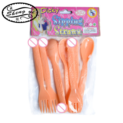 Singles' Day Bar KTV Party Props Sexy Tableware JJ Big Bird Penis Fork Scoop and Spoon Set Toy