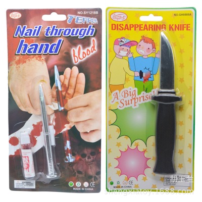 April Fool's Day Trick Whole Person Toy Props Simulation Plasma Nail Prank Funny Telescopic Knife 18.5cm