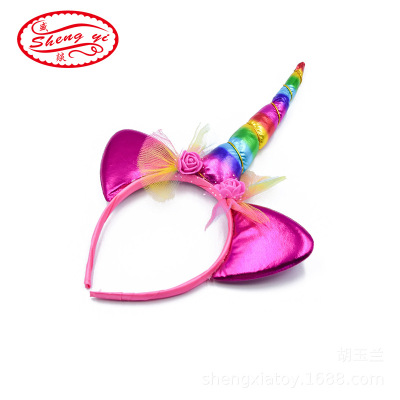 AliExpress Hot Sale Colorful Cat Ears Unicorn Headband European and American Children's Party Rainbow Unicorn Headband Long