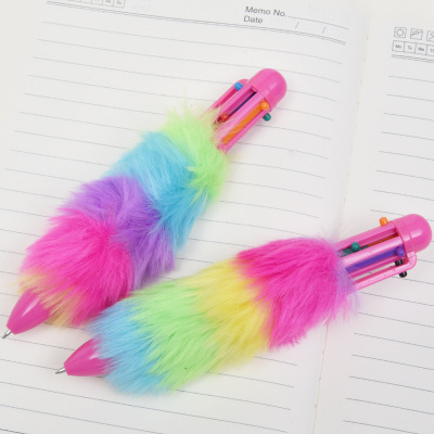 Cute creative girl ballpoint pen plush six-color plastic ballpoint pen colorful multi-color writing quills
