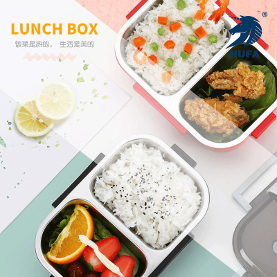 304 Stainless Steel Insulated Lunch Box with Lid Two-Grid Sealed Canteen Lunch Box Separated Portable Lunch Box