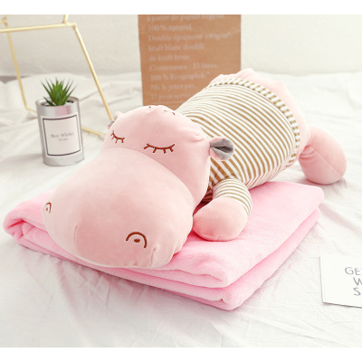 New Soft Polar Bear Hippo Doll Animal Lunch Break Pillow and Blanket Creative Cushion Cover Sleeping Pillow Wholesale