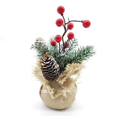 Christmas potted red fruit pinecone pinecone pinecone cloth blessing bag mini Christmas tree decorations table set up