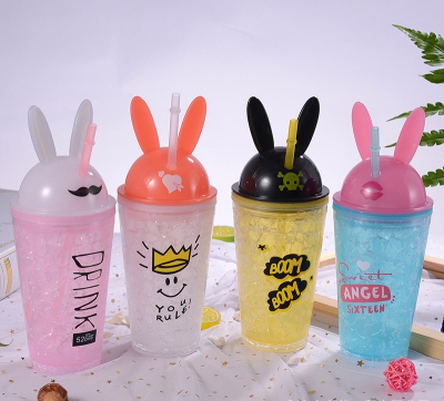 Factory Direct Sales Double-Layer Cup with Straw Refrigeration Gel Cup Crushed Ice Cup Ice Cup Juice Cup Refrigeration Cup Ice Cup Plastic