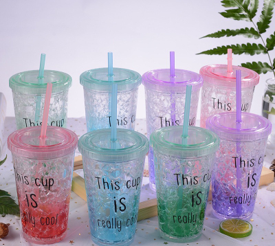 Summer Broken Frost Water Bottle Gradient Slush and Shake Maker Refrigeration Cold Drinks Cup Straw Frost Water Bottle Children Plastic Sippy Cup