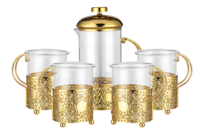 -4-600 Gold-rimmed set glass tea brewing machine Household coffee filter press coffee tea brewing machine
