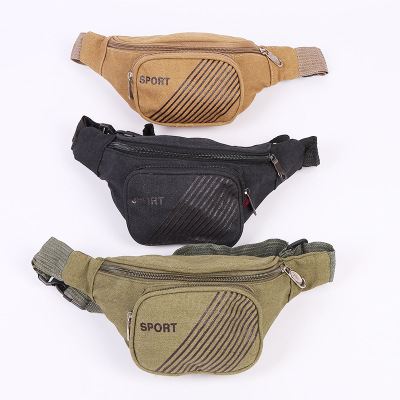 Cross-Border Men's Canvas Bag Sports Fashion Waist Bag Casual Multifunctional Chest Bag Washed Storage Wallet Wholesale