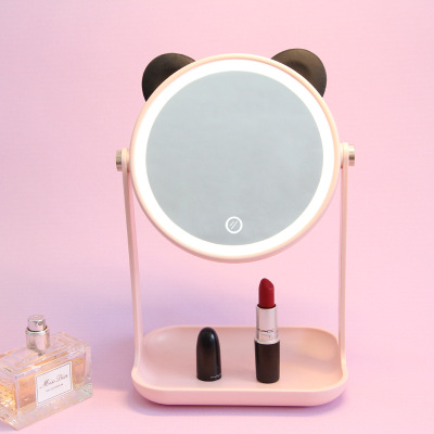 Bear Adorable Pet Multifunctional Desktop Storage Smart Fill Light with Light Beauty USB Rechargeable LED Makeup Mirror