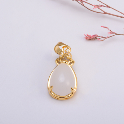 Online Popular Simple High Ice Chalcedony Drop-Shaped Pendant Necklace Ancient Gold Inlaid Drop Live Delivery Wholesale