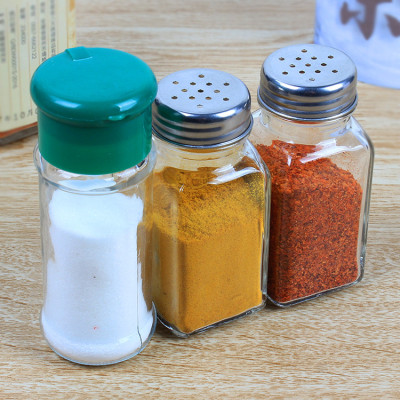 Wholesale Kitchen Glass Condiment Bottle Square Household Pepper Bottle round Salt Seasoning Containers Barbecue Seasoning Bottle with Lid
