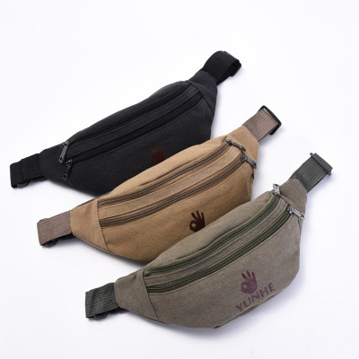 New Fashion Canvas Men's Sports Waist Bag Creative OK Gesture Printing Washed Canvas Surrounding Bag Factory Wholesale