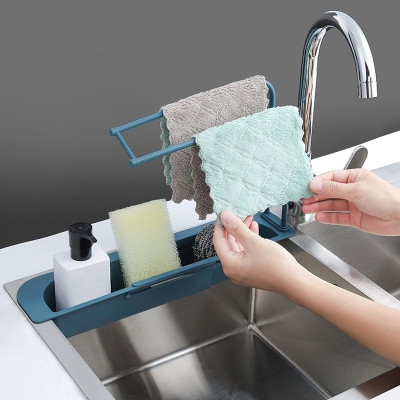 S73 New Punch-Free Pull-out Storage Drain Rack Household Sink Retractable Sponge Draining Basket Rag Storage Rack