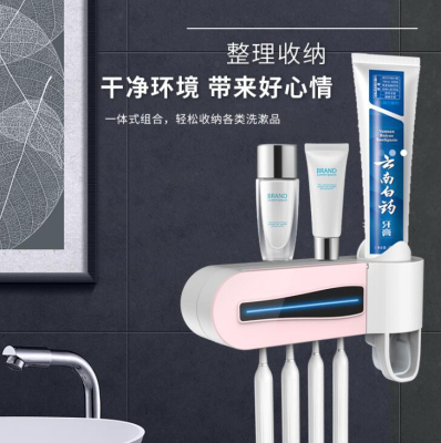 Smart Toothbrush Sterilizer UVC UV Toothbrush Sterilizer Hole-Free Plug-in Storage Rack Toothpaste Dispenser