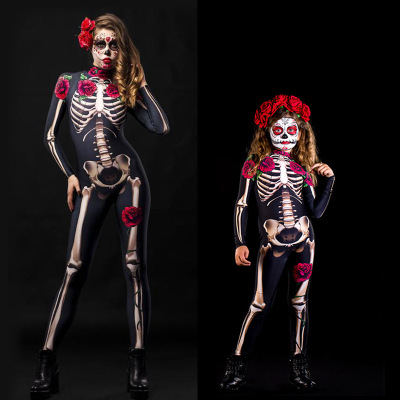 Halloween European and American Horror Skull Rose Skeleton Jumpsuit Cosplay Costume Children's Clothing Adult Fc637