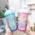 Creative Unicorn Push Lid Plastic Ice Cup Cute Artistic Hipster Cartoon Double Straw Cup Student Cup