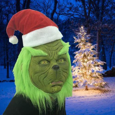 Halloween New Green Fur Monster Latex Mask Party Scary Chamber Escape Haunted House KTV Decoration