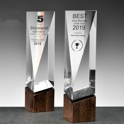 Creative Crystal Trophy Customized Black Walnut Wooden Base Company Staff Award New Sales Trophy