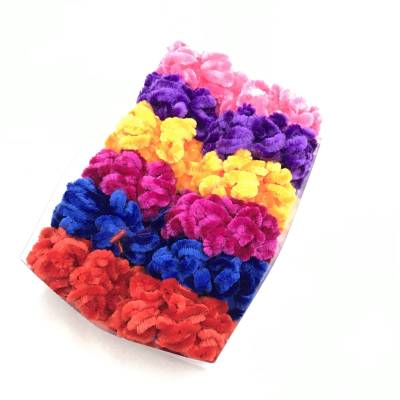 New Chenille Linen Flower Color Furry Ball Top Cuft 12 PCs in a Box