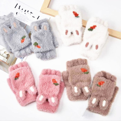 Winter Student Cartoon Flip Fleece Warm Plush Thick Gloves All-Matching Warm-Keeping and Cold-Proof Gloves Wholesale