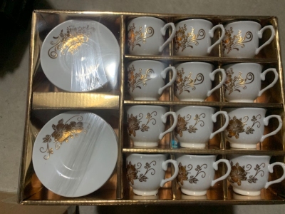 Ceramic Coffee Set Coffee Set Gold 12 Cups and Saucers Gift Set