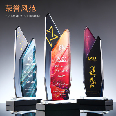 Crystal Trophy Glass Plaque Resin Trophy Customized Creative Color Printing Trophy Solid Wood Wholesale Customized Competition Gift