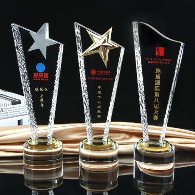 Crystal Trophy Customized Creative Unit Trophy Cool Customized Lettering Crystal Blade Five-Pointed Star Trophy Award