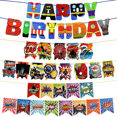 Super Hero Birthday Party Hanging Flag Avengers Banner Latte Art Party Decoration Supplies Cross-Border Exclusive
