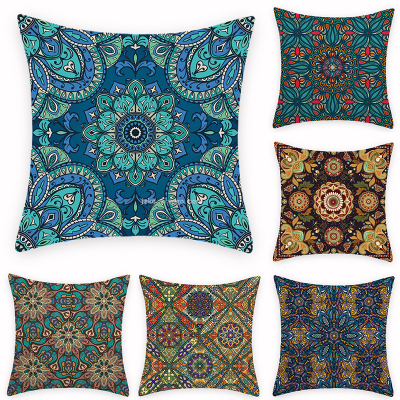 National Style Geometric Pattern Printed Pillowcase Linen Cushion Sofa Office Chair Backrest Support Customization