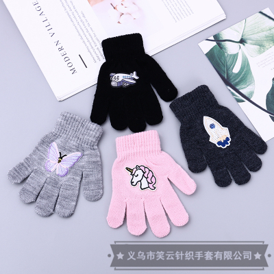 Children's Gloves Winter Fleece-Lined Warm Children's Cute Cartoon New Male and Female Primary School Students' Five Finger Gloves