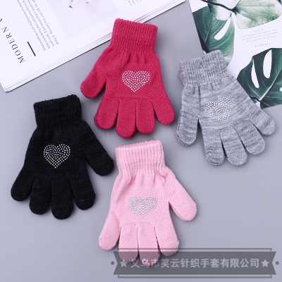 Winter Warm Boys' and Girls' Children's Five-Finger Gloves Cute Child Wool Gloves Cold-Proof Solid Color