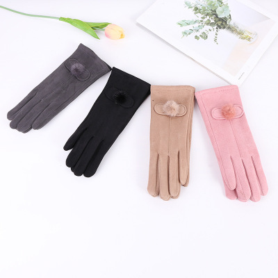 Korean Style Simple Women's Travel Fashion Suede Full Finger Gloves Warm Cute Touch Screen Solid Color Gloves Wholesale