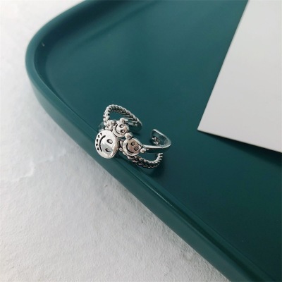 Korean Style 925 Silver Smiley Face Element Elegant Ring Female Unique Design Ins Internet-Famous Index Finger Ring Opening Adjustable