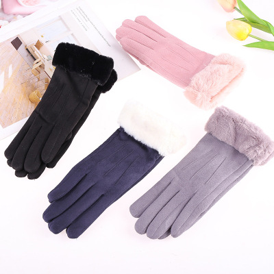 Gloves Female Winter Autumn Winter Brushed and Thick Warm Cute Student Touch Screen Outdoor Riding Driving Slip-Proof Gloves