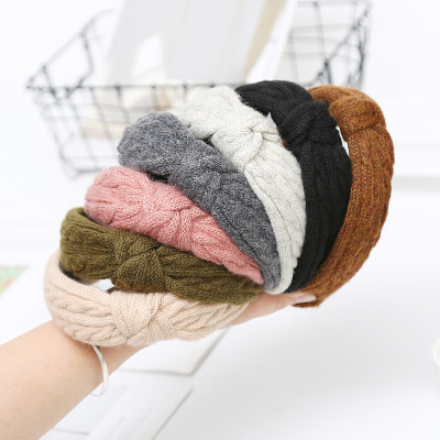 Cross-Border Autumn and Winter New Hair Accessories Vintage Wool Woven Knotted Hair Hoop Amazon Hot Wide-Brimmed Plush Headdress