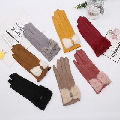 New Winter Gloves Women Outdoor Keep Warm Windproof Riding Gloves Fashion Bow Clothing Gloves Wholesale