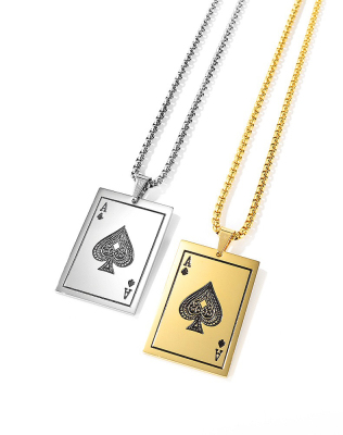 European and American Jewelry Ins Fashionmonger Personalized Stainless Steel Poker Necklace Fashion Trendy Love Peach a