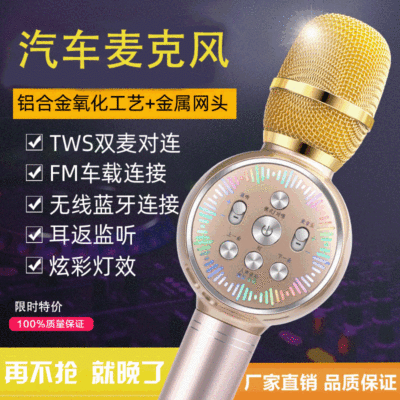 New K2 Mobile Phone KTV Microphone Bluetooth Wireless Duet Microphone Moving Coil Car FM Integrated Microphone