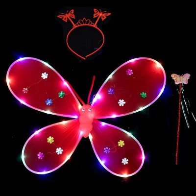 New Arrival Butterfly Wings with Light Exquisite Gift Angel Wings Fairy Stick Head Buckle Three-Piece Set Back Wings