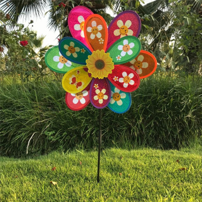 Double-Layer Laser SUNFLOWER Windmill Double-Sided Flash Factory Wholesale Children's School Sports Meeting Big Windmill