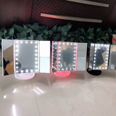22 Light Tri-Fold Led Makeup Mirror 2x3x Magnifying Makeup Mirror Comb Makeup Desk Mirror Desktop Three-Sided Folding Light Included Mirror