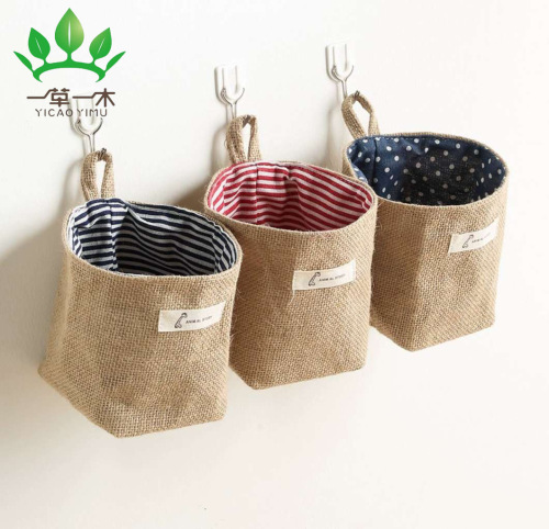 factory direct sales cotton and linen storage hanging bag dormitory office wall hanging decoration type hanging pocket behind the door fabric organize storage bags customization