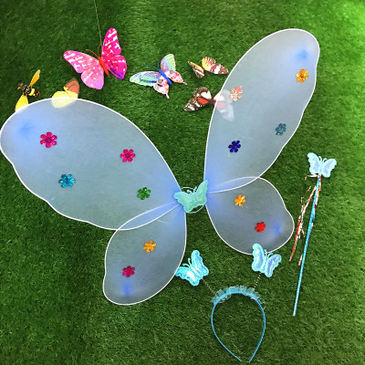 Three-Piece Set of Butterfly Light-Emitting Butterfly Single-Layer Angel Wings with Wings Children's Performance Clothing Performance Props