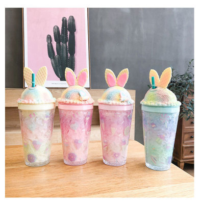 New Internet Celebrity Ice Cream Cup Girls Summer High-Looking Creative Trendy Cute Refrigeration with Straw Crushed Ice Cup