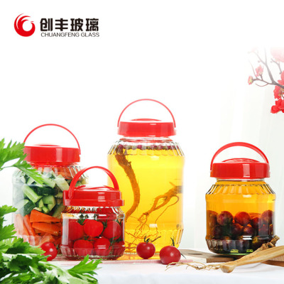 Sealed Storage Tank Lead-Free Glass Grain Storage Bottle Honey Bottle Kitchen Storage Tank Plastic Handle Cover