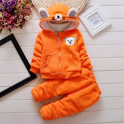 New Style for Autumn and Winter Korean Style Children's Thicken Fleece Two-Piece Bear Children's Clothing