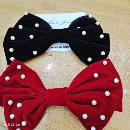 korean flannel pearl big bow hairpin head new clip headdress top clip hairpin female net red ins