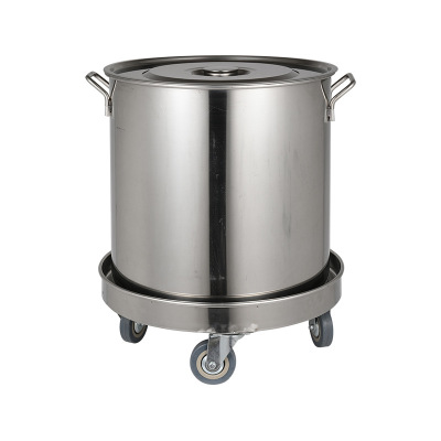 Stainless Steel round Basin Turnover Trolley Transport Tool Car Wheeled Mobile Turnover Trolley Insulation Bucket Soup Bucket Base Shelf